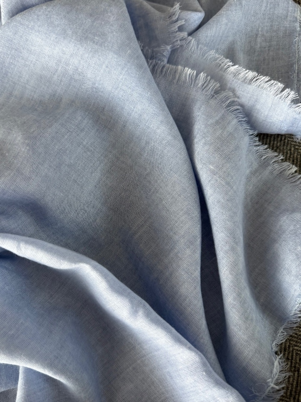 NWOT, ITALIAN, FRAYED EDGE SARONG/SCARF IN PRETTY LIGHT SKY BLUE - Picture 7 of 12